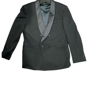 Giorgio Armani / black satin lapel ponte double breasted blazer jacket 56 IT XL